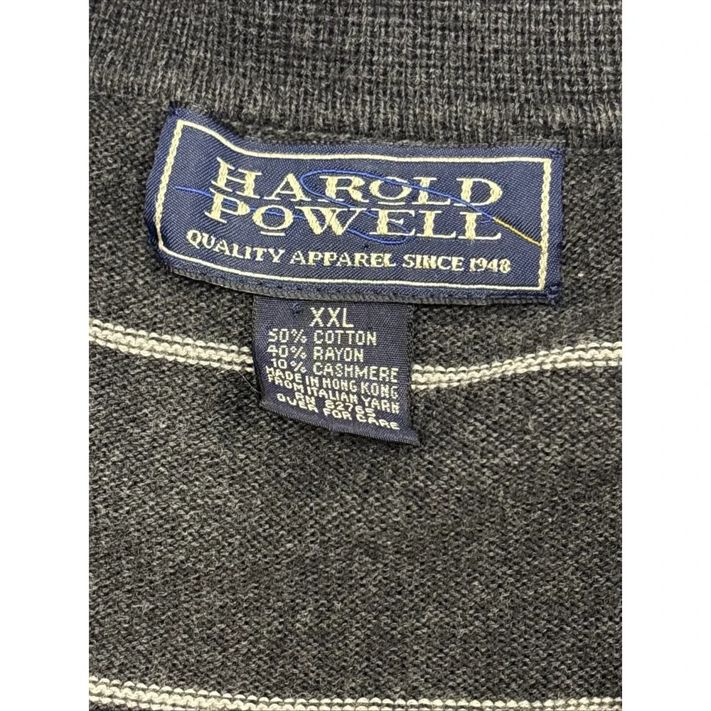 Vtg Harold Powell Cashmere Blend Grey Striped Sweater Mens‎ XXL Academia Soft
